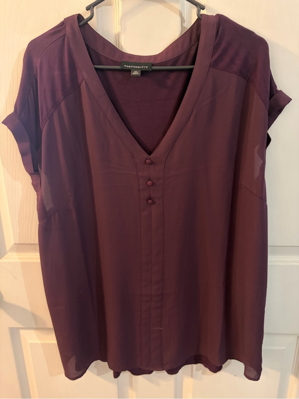 Fortune + Ivy Plum Burgundy V Neck Blouse XL